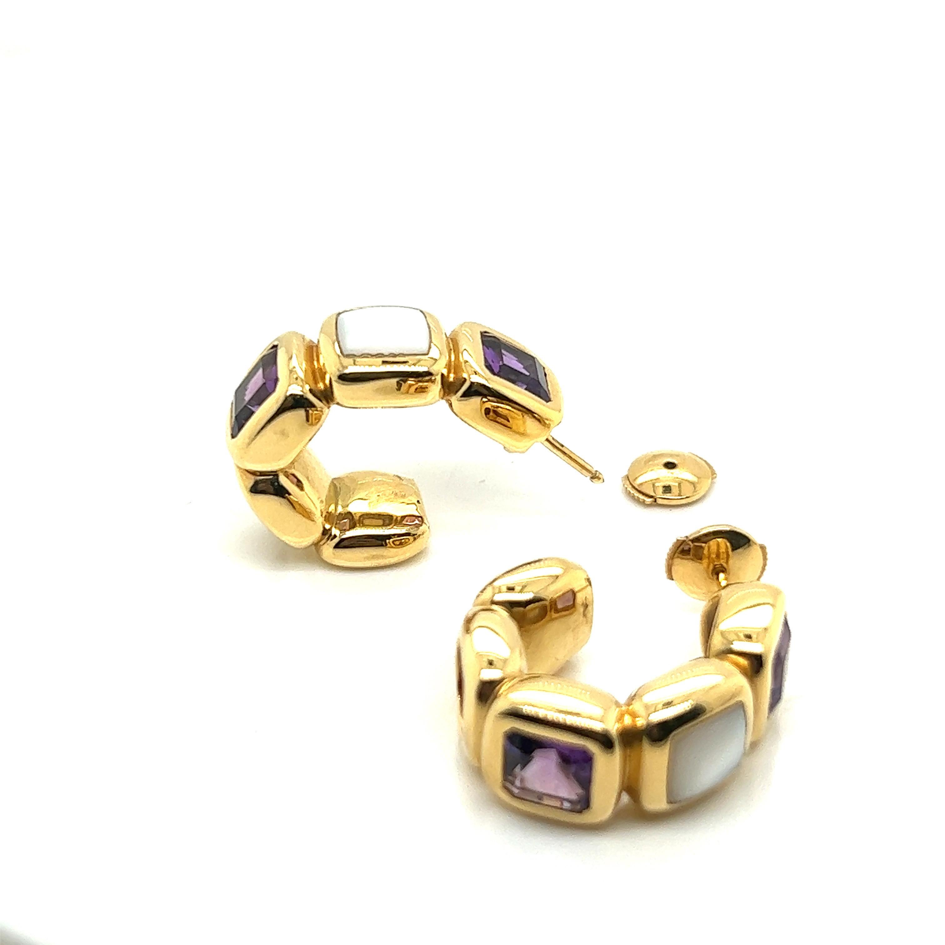 Vintage Earrings in Yellow Gold, Amethysts and Mother-of-pearl For Sale 3