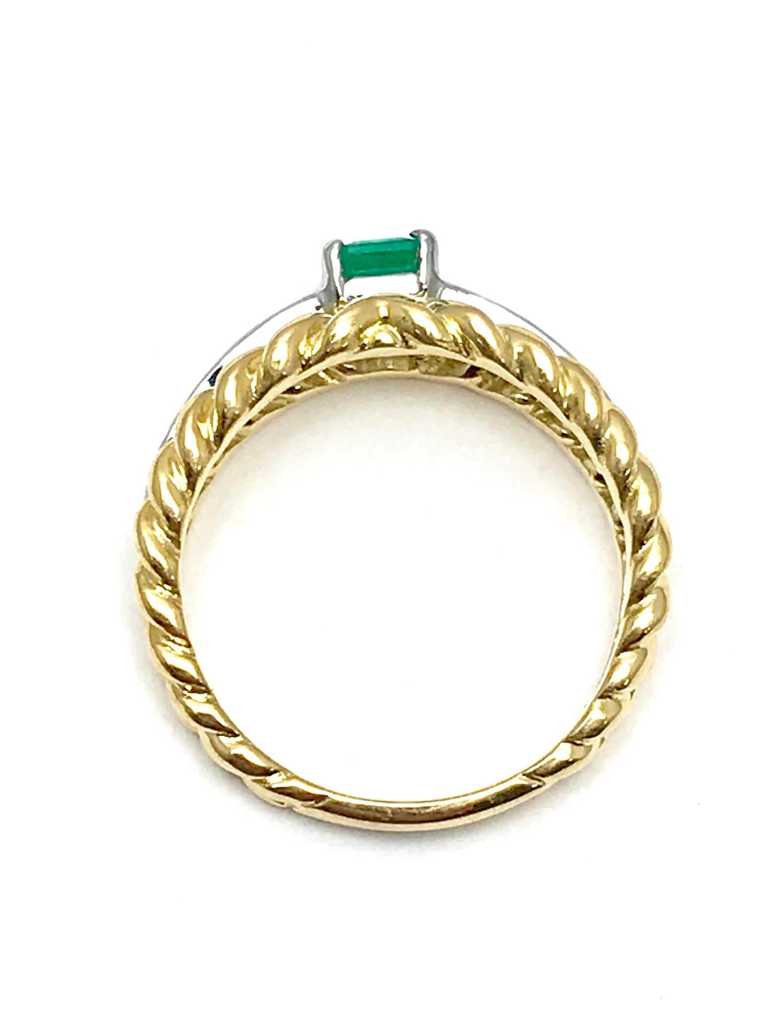 Modern Van Cleef & Arpels Emerald and Diamond Platinum and Yellow Gold Ring