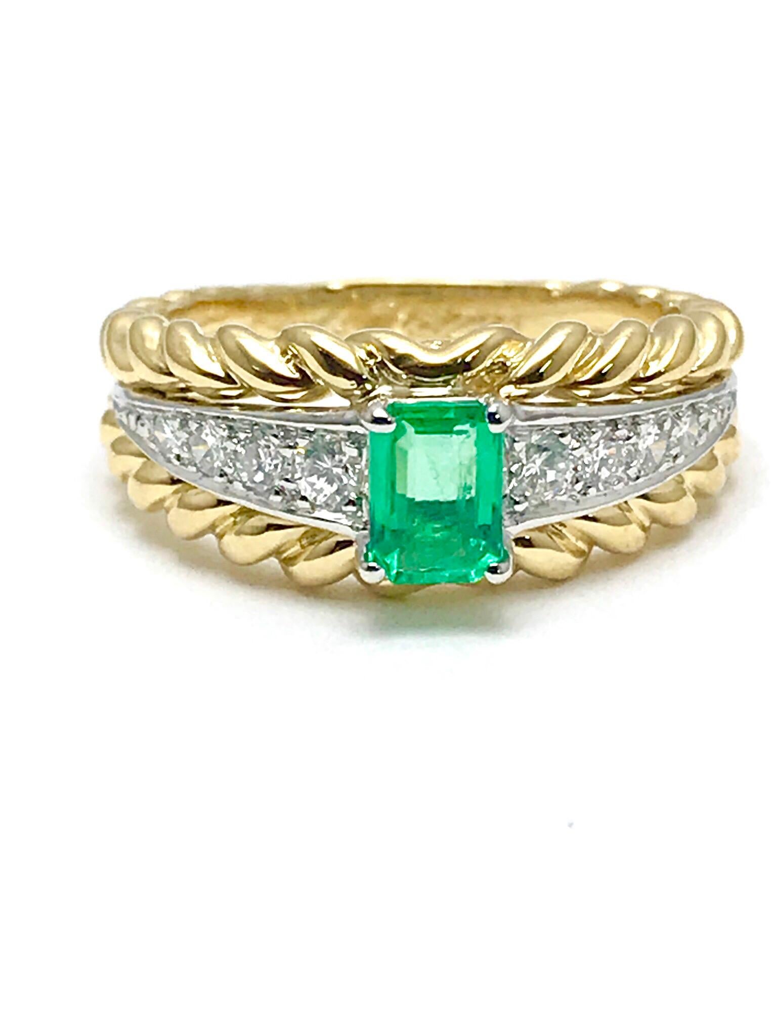Van Cleef & Arpels Emerald and Diamond Platinum and Yellow Gold Ring In Excellent Condition In Chevy Chase, MD