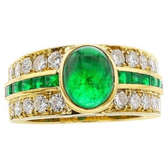 Vintage Van Cleef & Arpels Emerald Cabochon and Diamond Ring