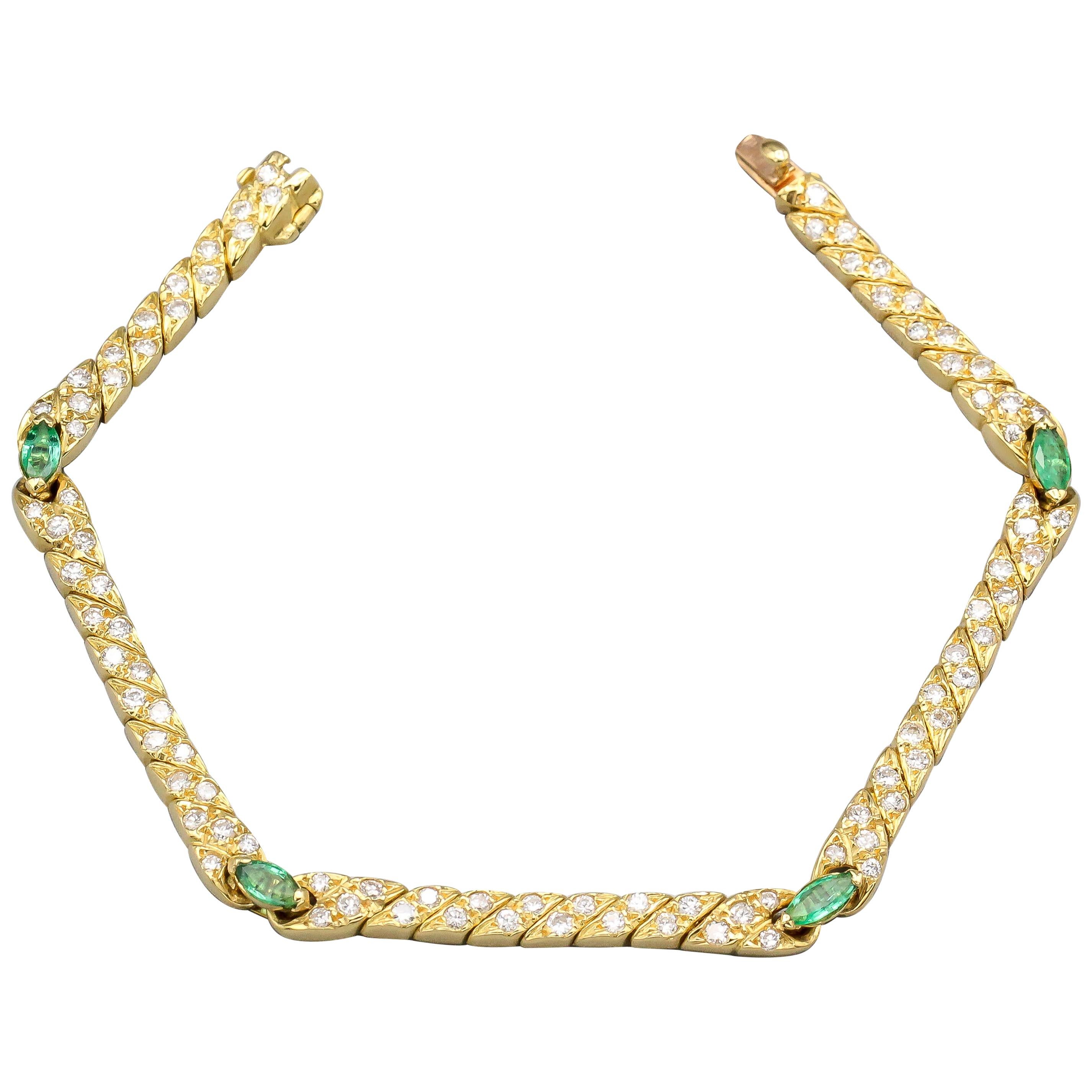 Van Cleef & Arpels Emerald, Diamond and 18 Karat Gold Bracelet