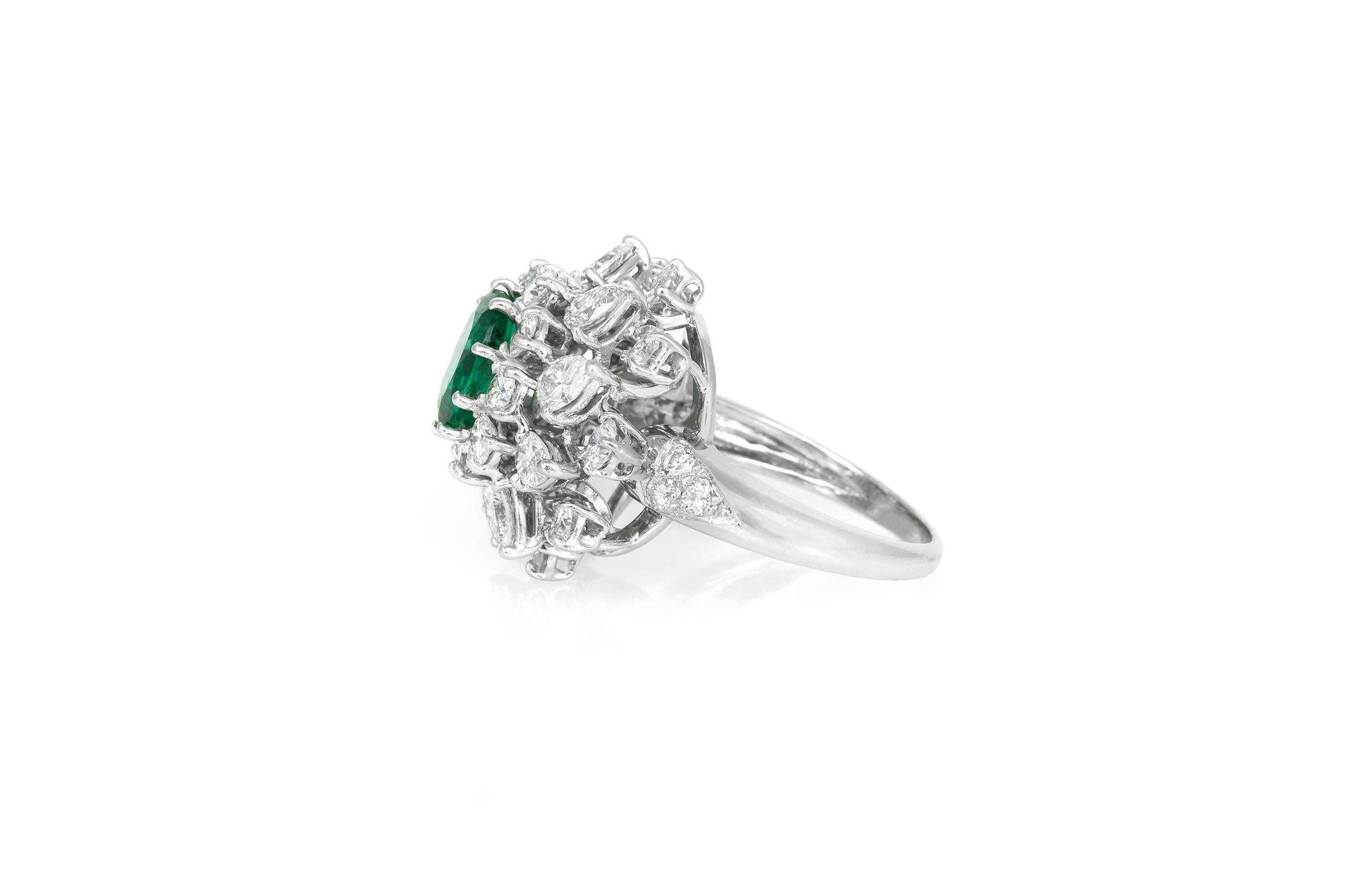 Oval Cut Van Cleef & Arpels Emerald Diamond Cluster Ring