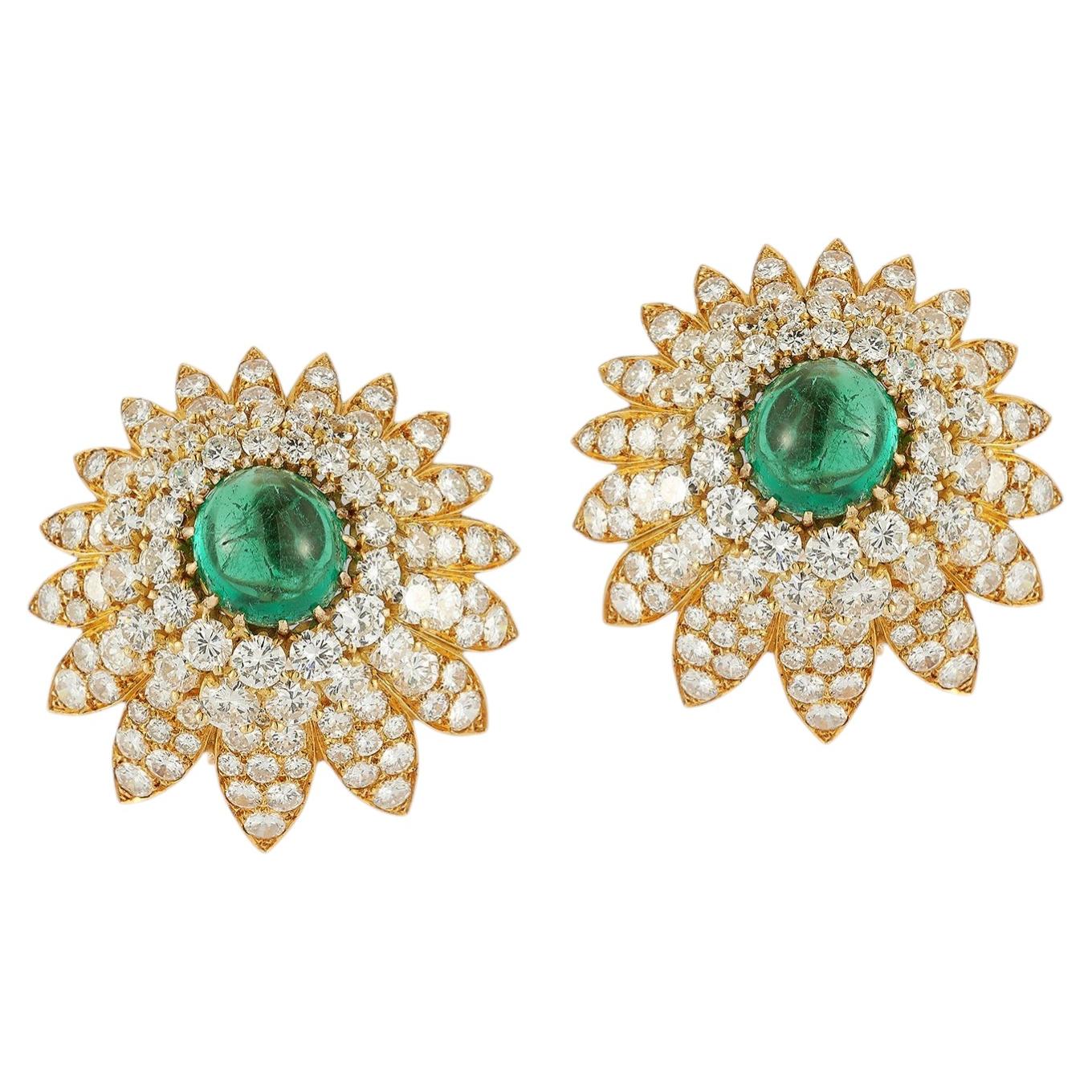 Van Cleef & Arpels Emerald & Diamond Flower Earrings