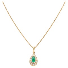 Used Van Cleef & Arpels Emerald Diamond Gold Pendant Necklace