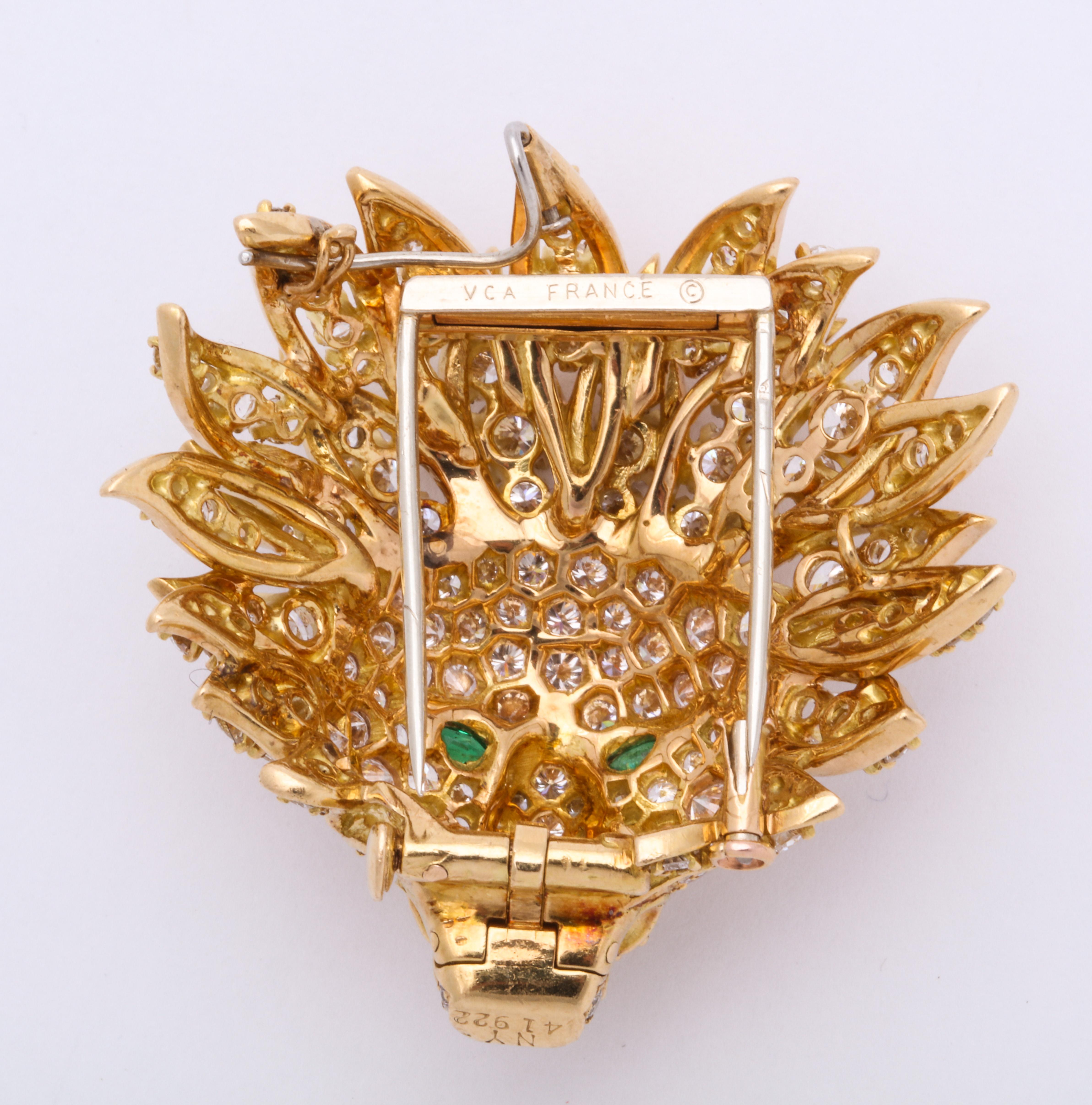 Van Cleef & Arpels Emerald Diamond Lion Pin or Pendant 2
