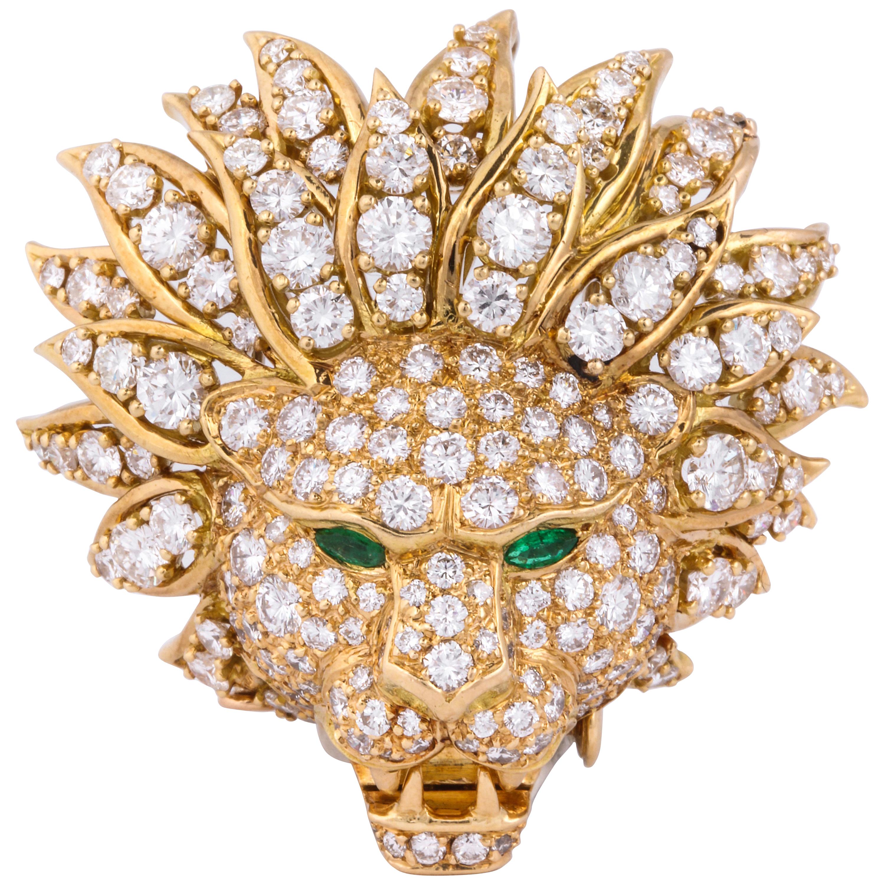 Van Cleef & Arpels Emerald Diamond Lion Pin or Pendant