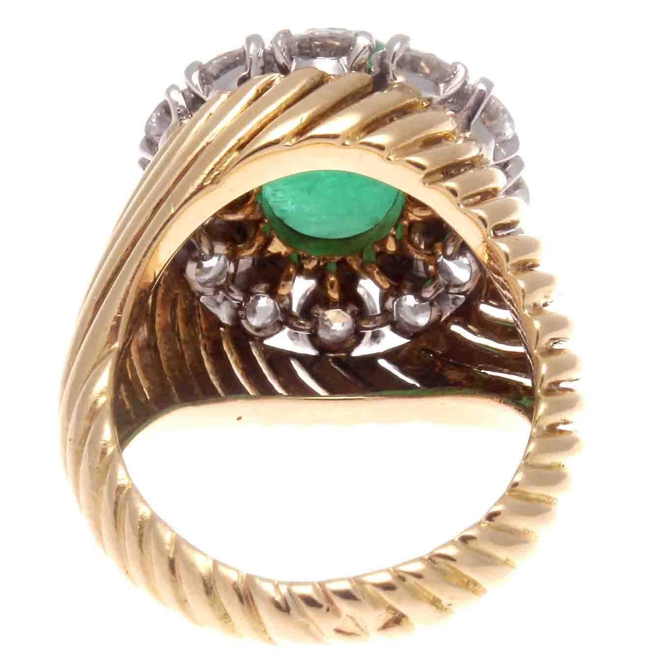 Women's Van Cleef & Arpels Emerald Diamond Platinum Gold Ring