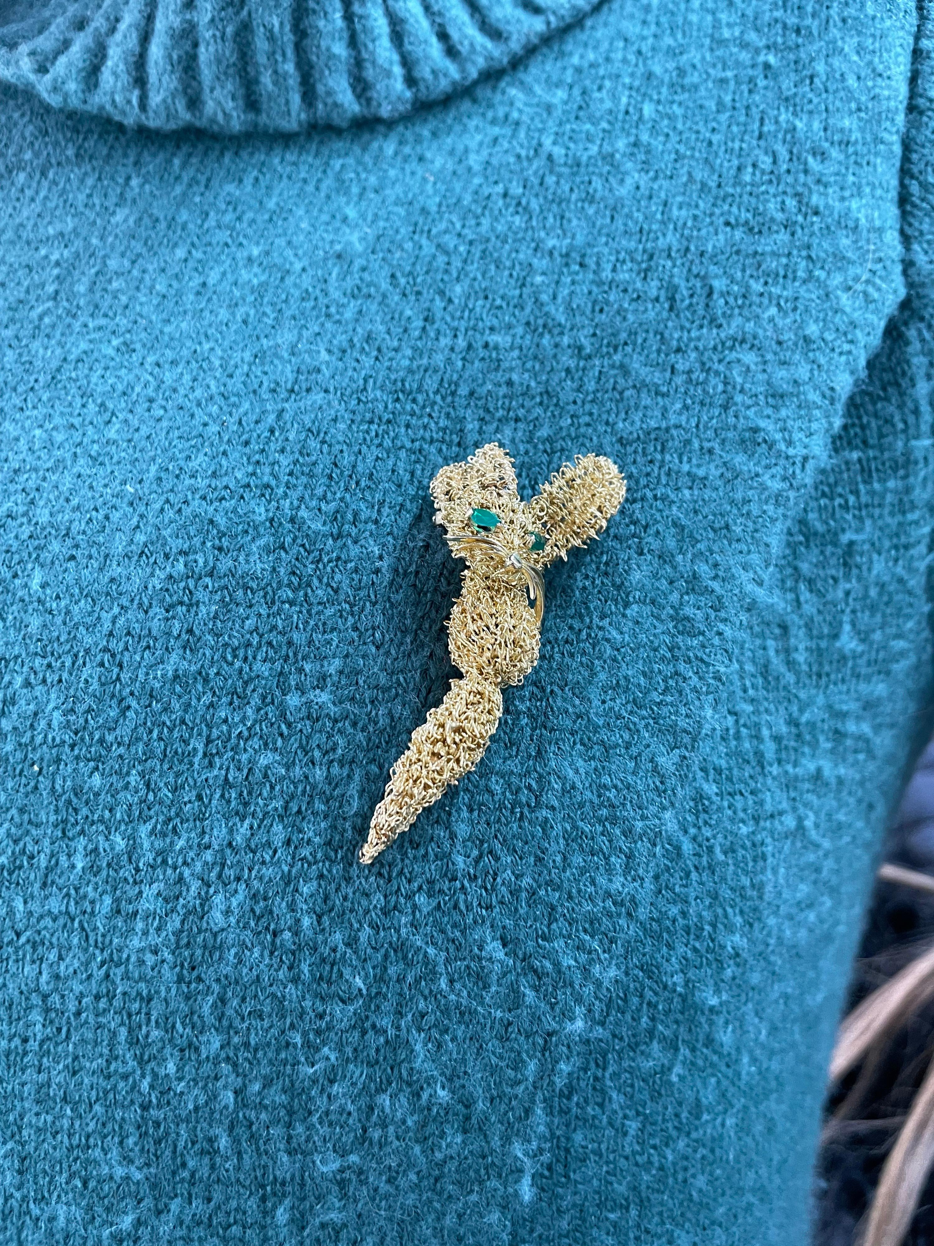 Van Cleef & Arpels Emerald Gold Fox Pin Made in France 18K 7