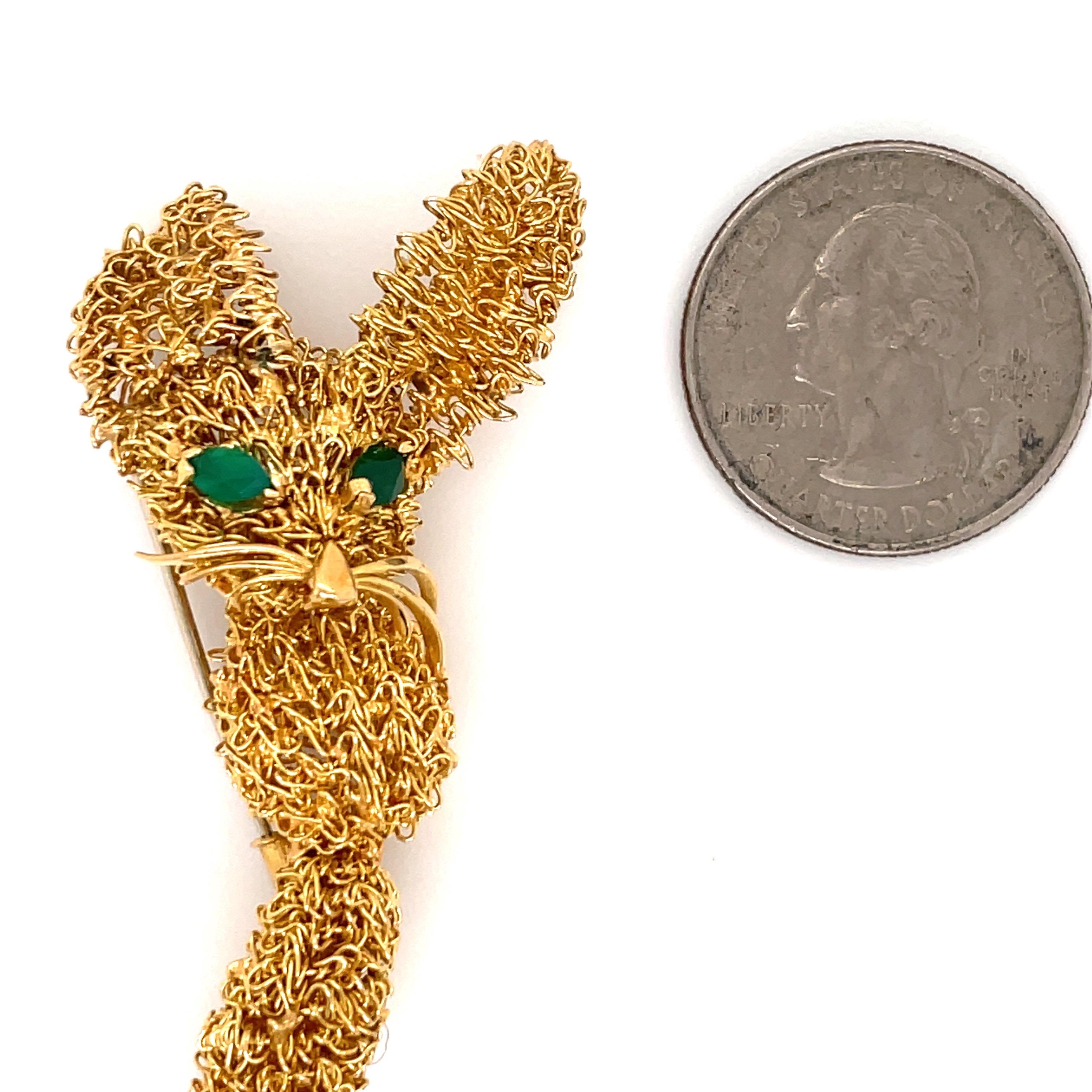 Women's or Men's Van Cleef & Arpels Emerald Gold Fox Pin Made in France 18K
