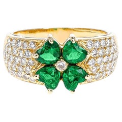 Van Cleef & Arpels Emerald Hearts with Round Diamonds Ring