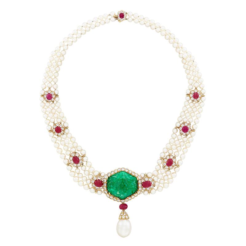 Van Cleef & Arpels Emerald Pearl Ruby Necklace