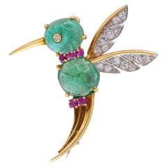 Van Cleef & Arpels Emerald, Ruby, And Diamond Hummingbird Brooch