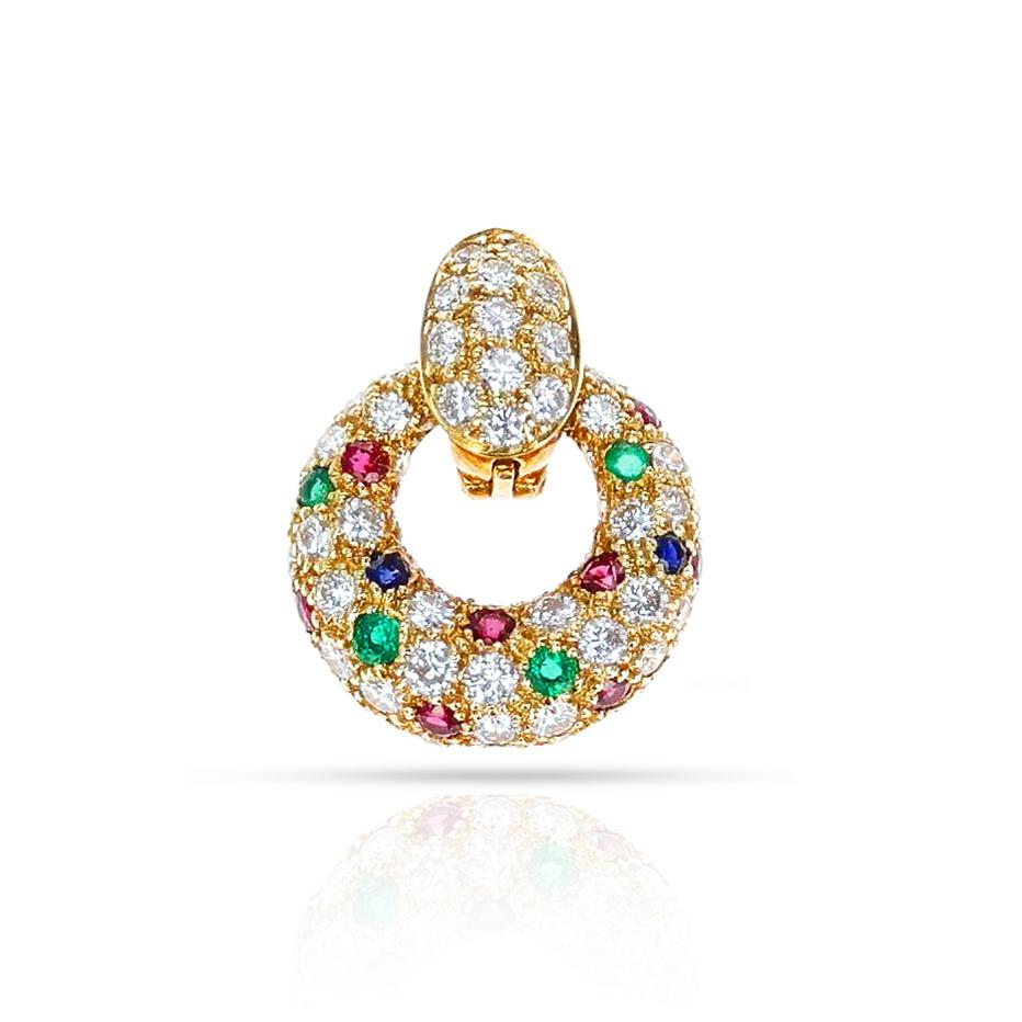 Van Cleef & Arpels Emerald, Ruby, Sapphire and Diamond Pendant In Excellent Condition In New York, NY