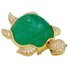 Van Cleef & Arpels Diamond Emerald Gold Turtle Brooch