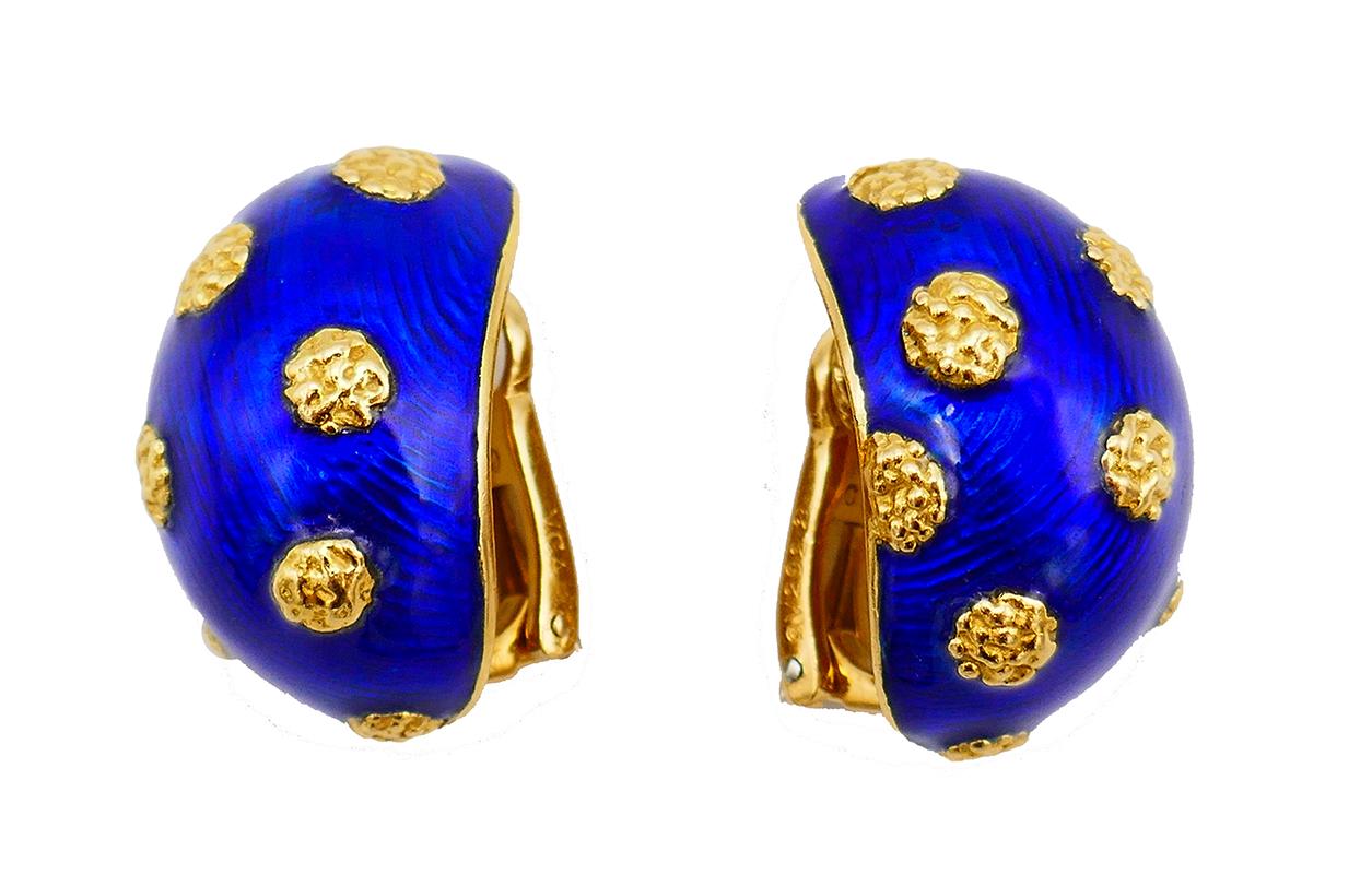 Van Cleef & Arpels Enamel 18k Gold Ring Earrings Set In Good Condition For Sale In Beverly Hills, CA