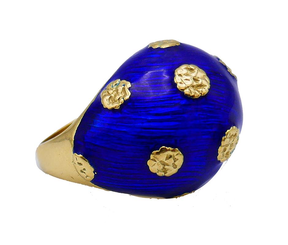 Van Cleef & Arpels Enamel 18k Gold Ring Earrings Set For Sale 1