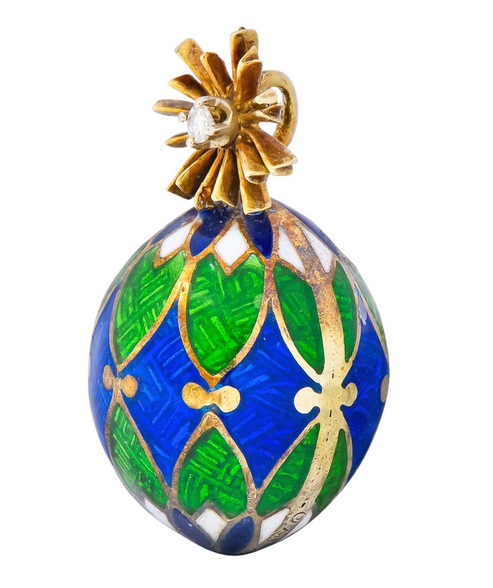 Modernist Van Cleef & Arpels Enamel Diamond 14 Karat Gold Egg Pendant Charm