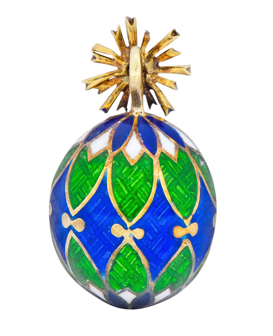 Women's or Men's Van Cleef & Arpels Enamel Diamond 14 Karat Gold Egg Pendant Charm