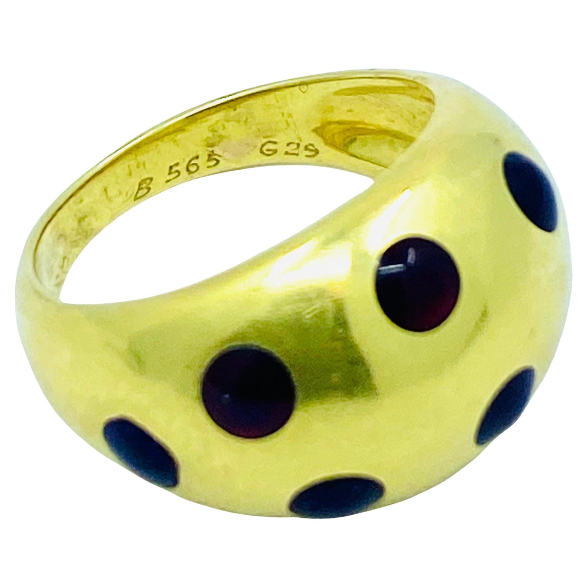 Women's Van Cleef & Arpels Enamel Polka Dot Gold Dome Ring For Sale