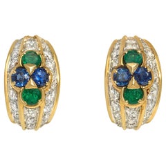Van Cleef & Arpels Estate Diamond, Emerald and Sapphire Half-Hoop Clip earrings
