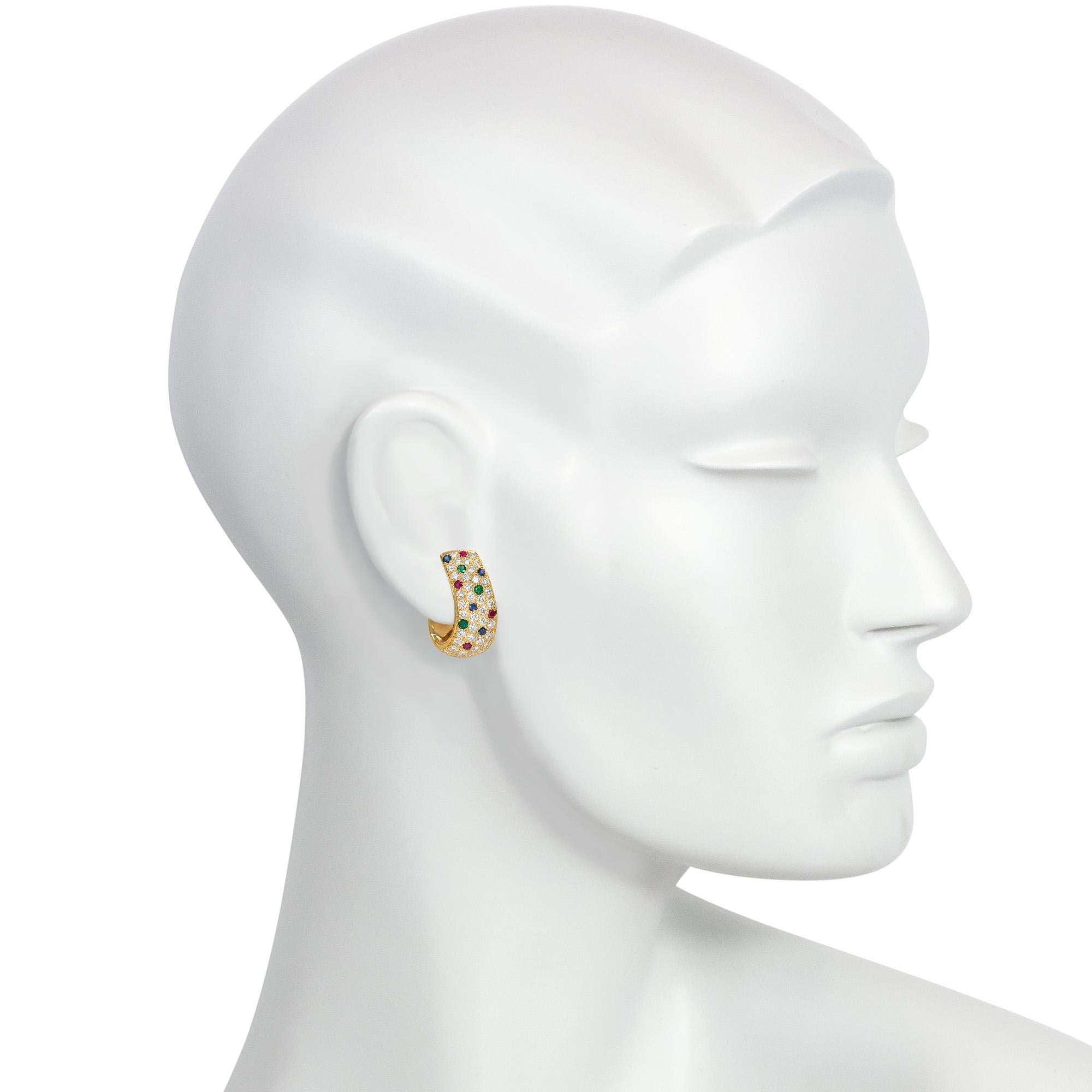 Van Cleef & Arpels Estate Gold and Multi-Gemstone Half-Hoop Clip Earrings In Good Condition For Sale In New York, NY