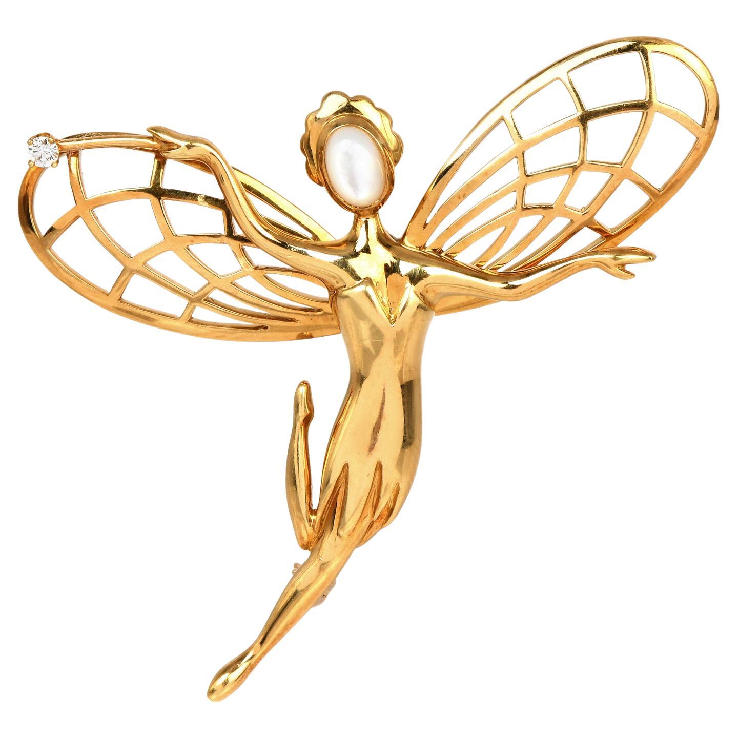 Van Cleef & Arpels Fairy Moon Stone  VCA 18K YG Brooch