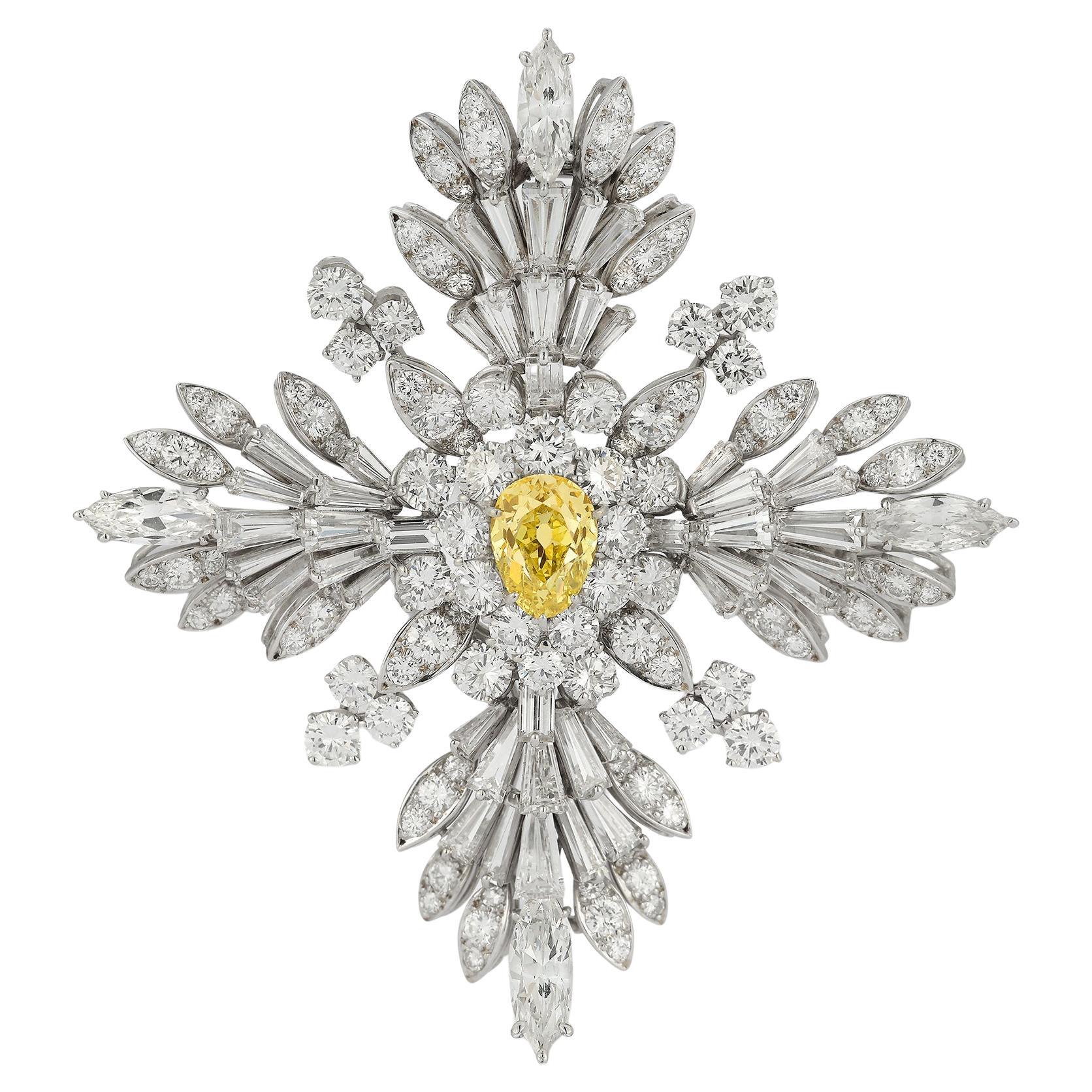 Van Cleef & Arpels Fancy Intense Yellow Diamond Maltese Cross Brooch