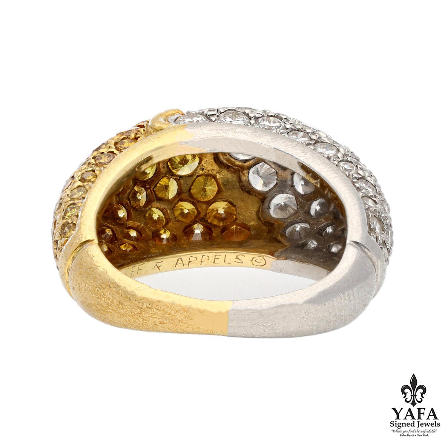 Round Cut Van Cleef & Arpels Fancy Yellow and White Pave Diamond Bombe Ring For Sale