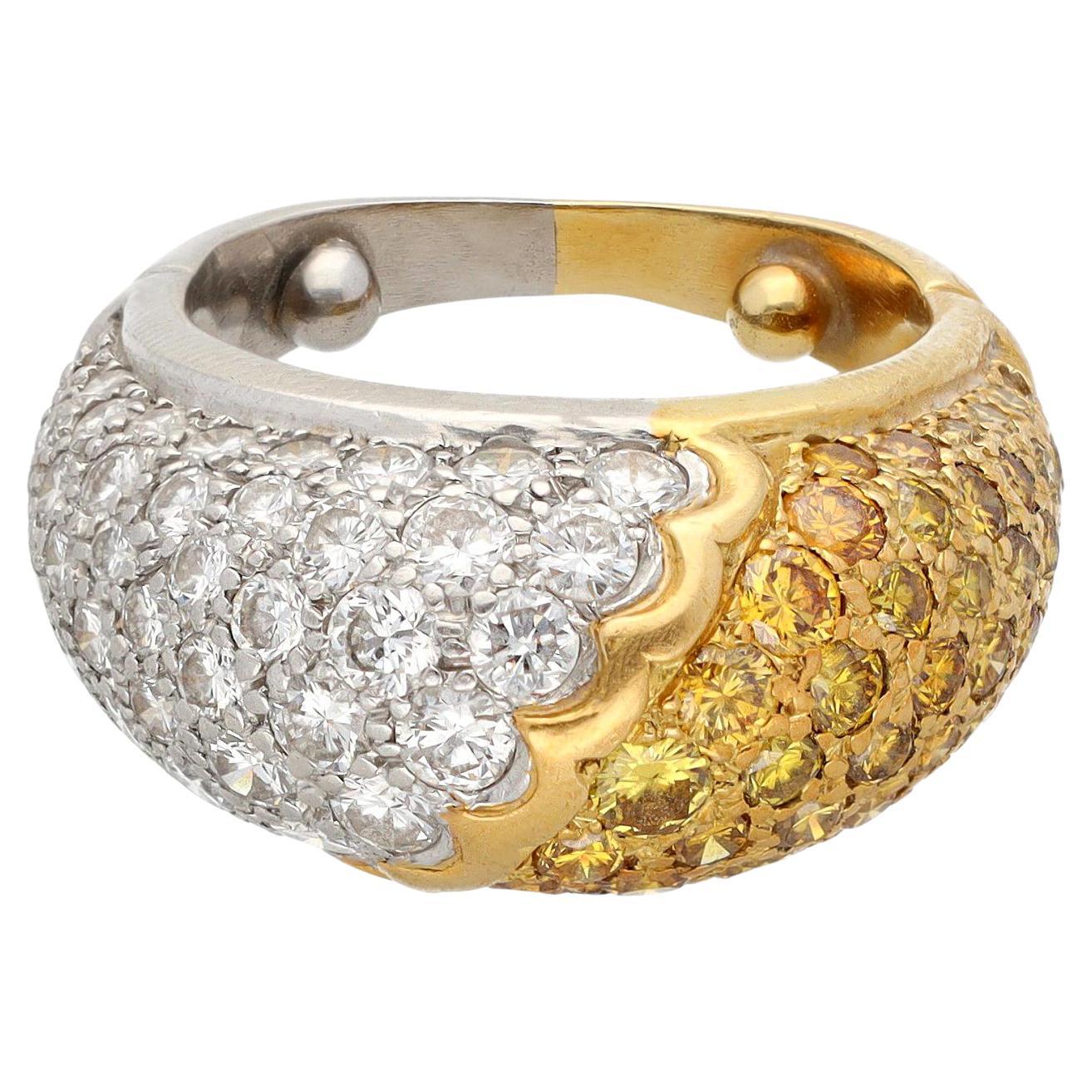 Van Cleef & Arpels Fancy Yellow and White Pave Diamond Bombe Ring For Sale