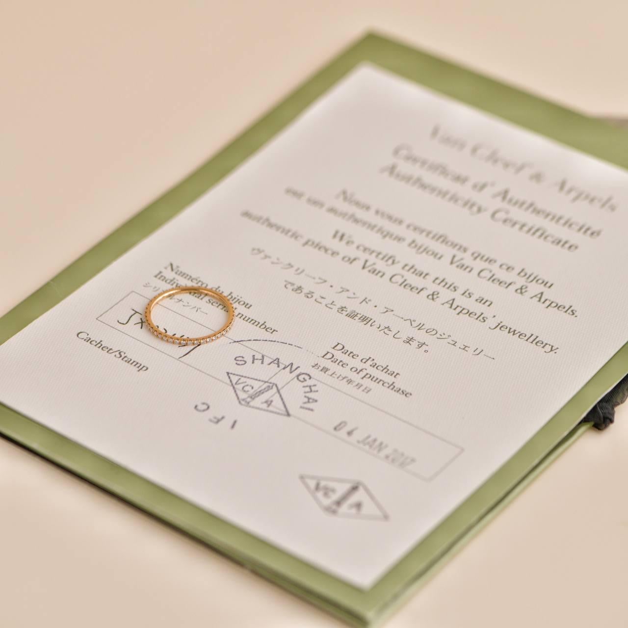 Van Cleef & Arpels Félicité Diamond 18K Rose Gold Wedding Band Ring Size 54 In Excellent Condition For Sale In Banbury, GB