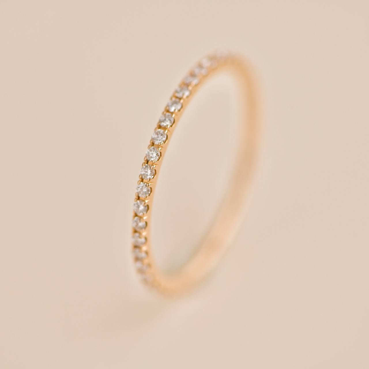 Women's or Men's Van Cleef & Arpels Félicité Diamond 18K Rose Gold Wedding Band Ring Size 54 For Sale