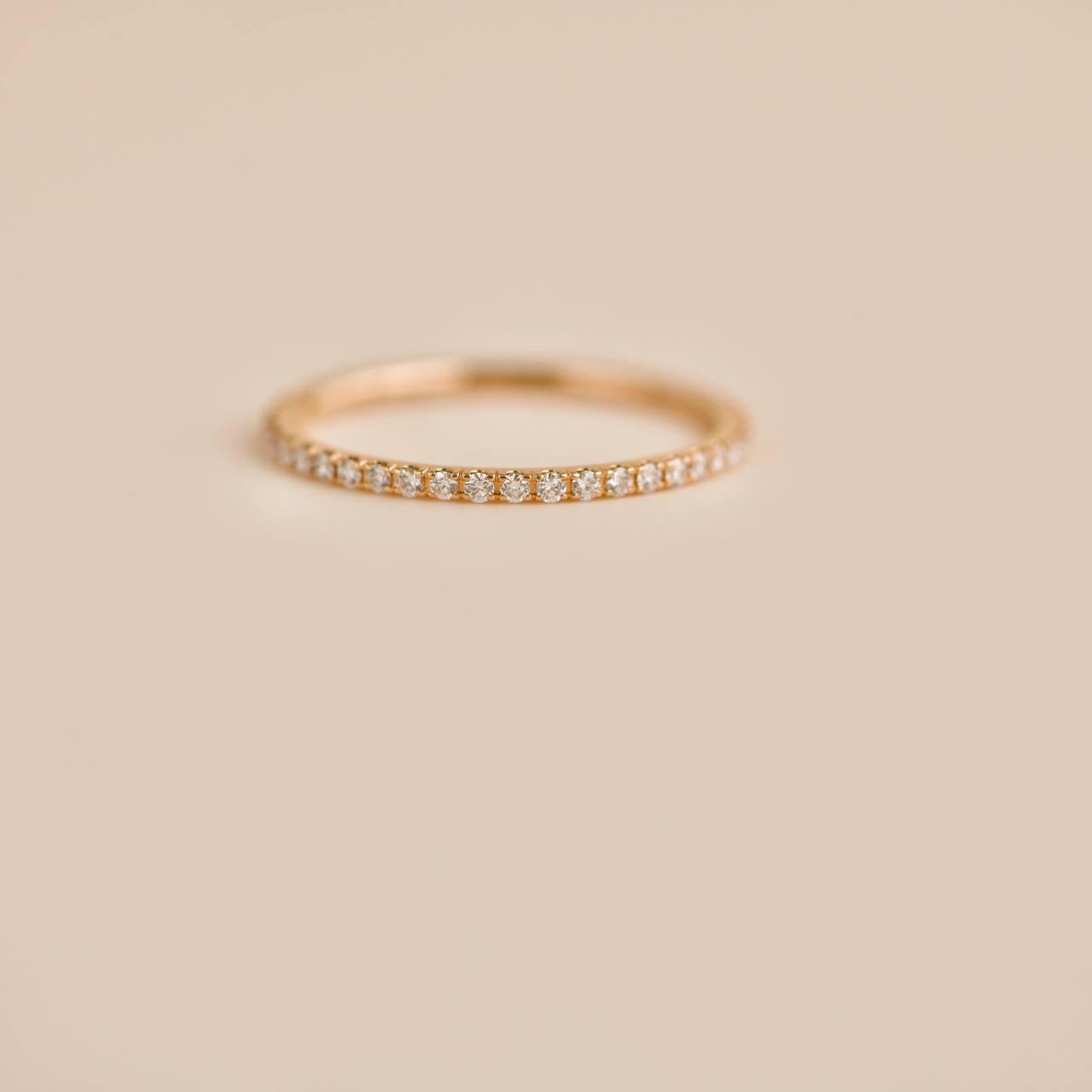 Van Cleef & Arpels Félicité Diamond 18K Rose Gold Wedding Band Ring Size 54 For Sale 2