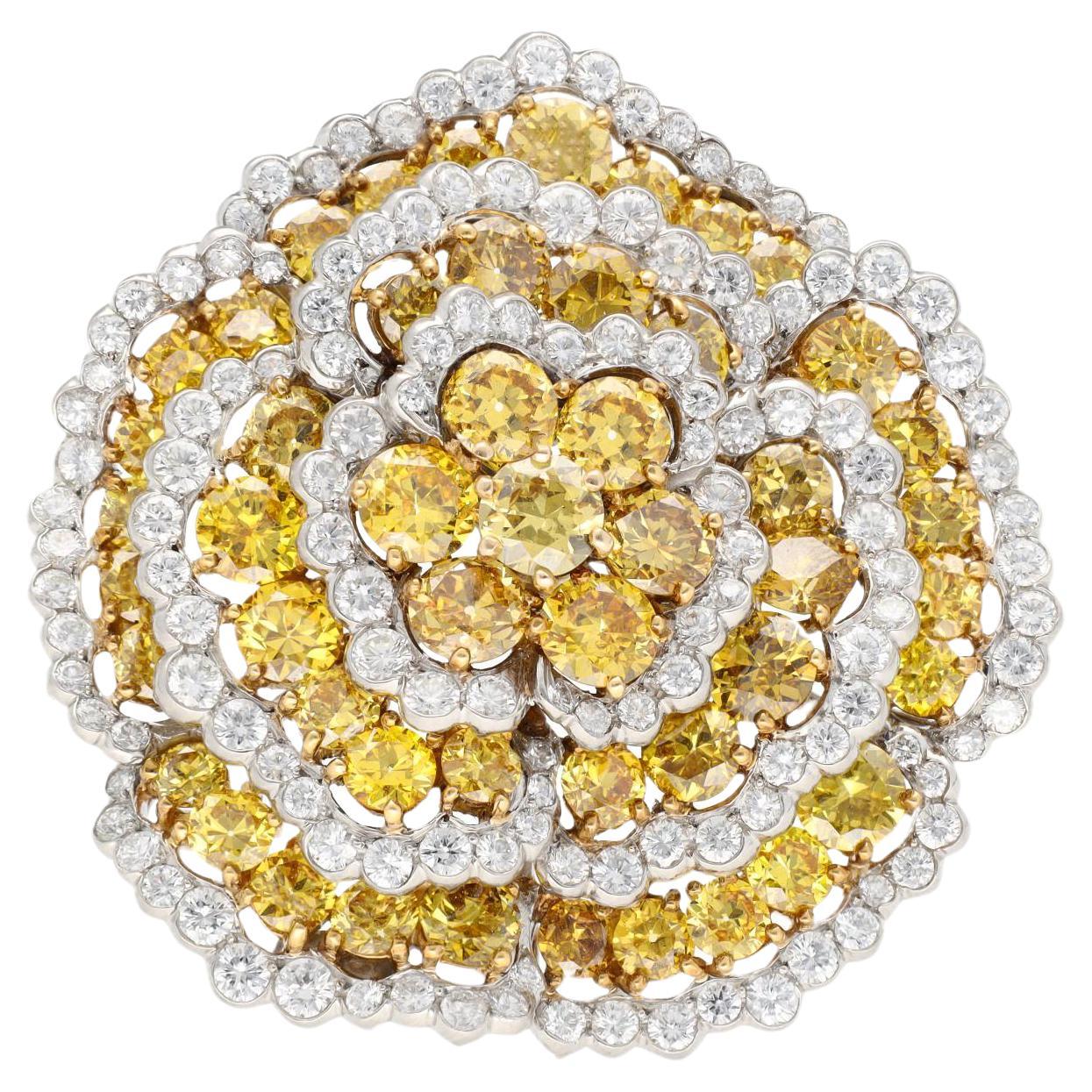 Van Cleef & Arpels  Fine Fancy Yellow and White Diamond "CAMELLIA" Clip-Brooch.