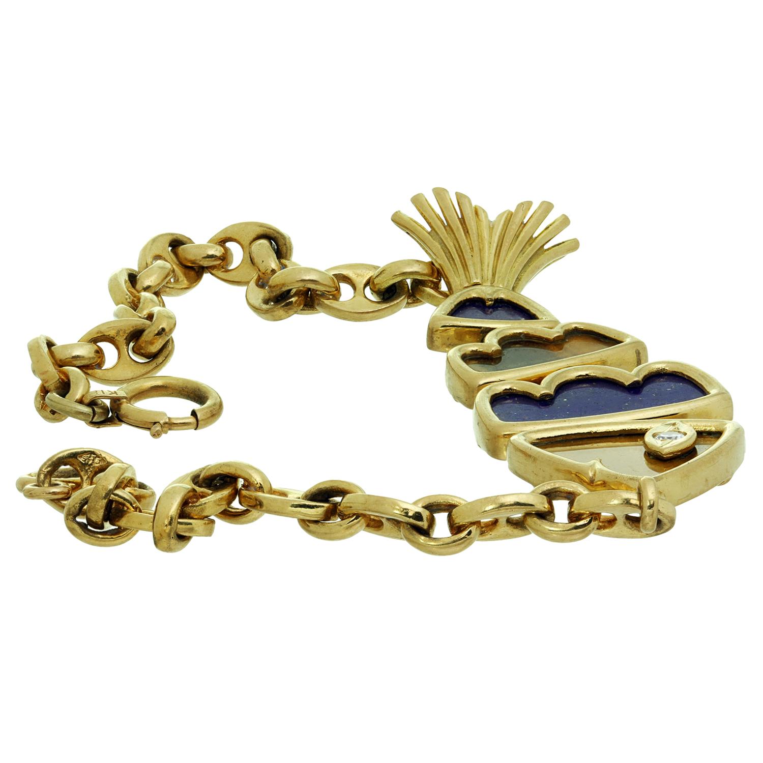 Mixed Cut Van Cleef & Arpels Fish Lapis Lazuli Tiger's Eye Yellow Gold Bracelet For Sale