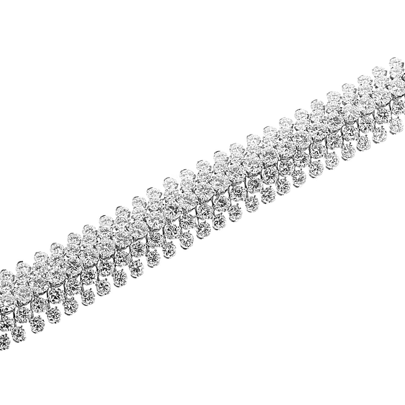 Round Cut Van Cleef & Arpels Five Row Diamond Bracelet, Platinum and 18k For Sale