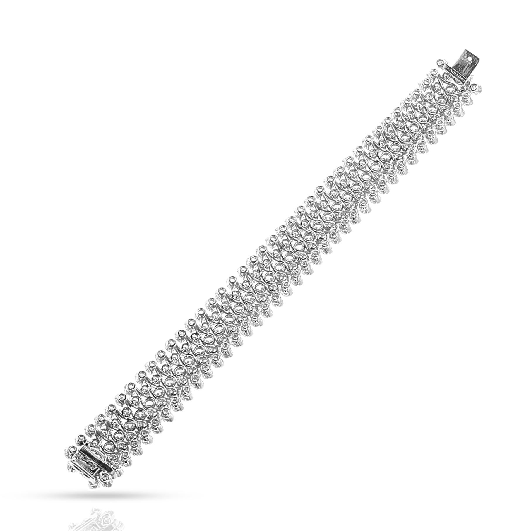 Women's or Men's Van Cleef & Arpels Five Row Diamond Bracelet, Platinum and 18k For Sale