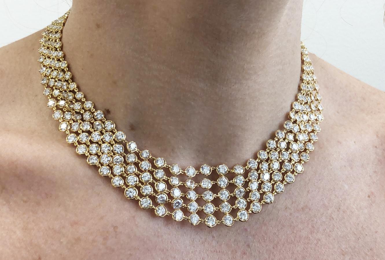Round Cut Van Cleef & Arpels Five-Row Diamond Link Necklace For Sale