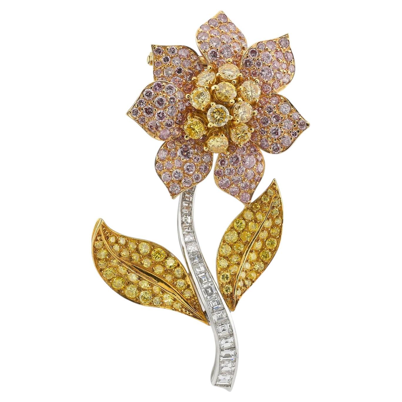 Van Cleef & Arpels Fleur Colored Diamond Brooch, c.1990