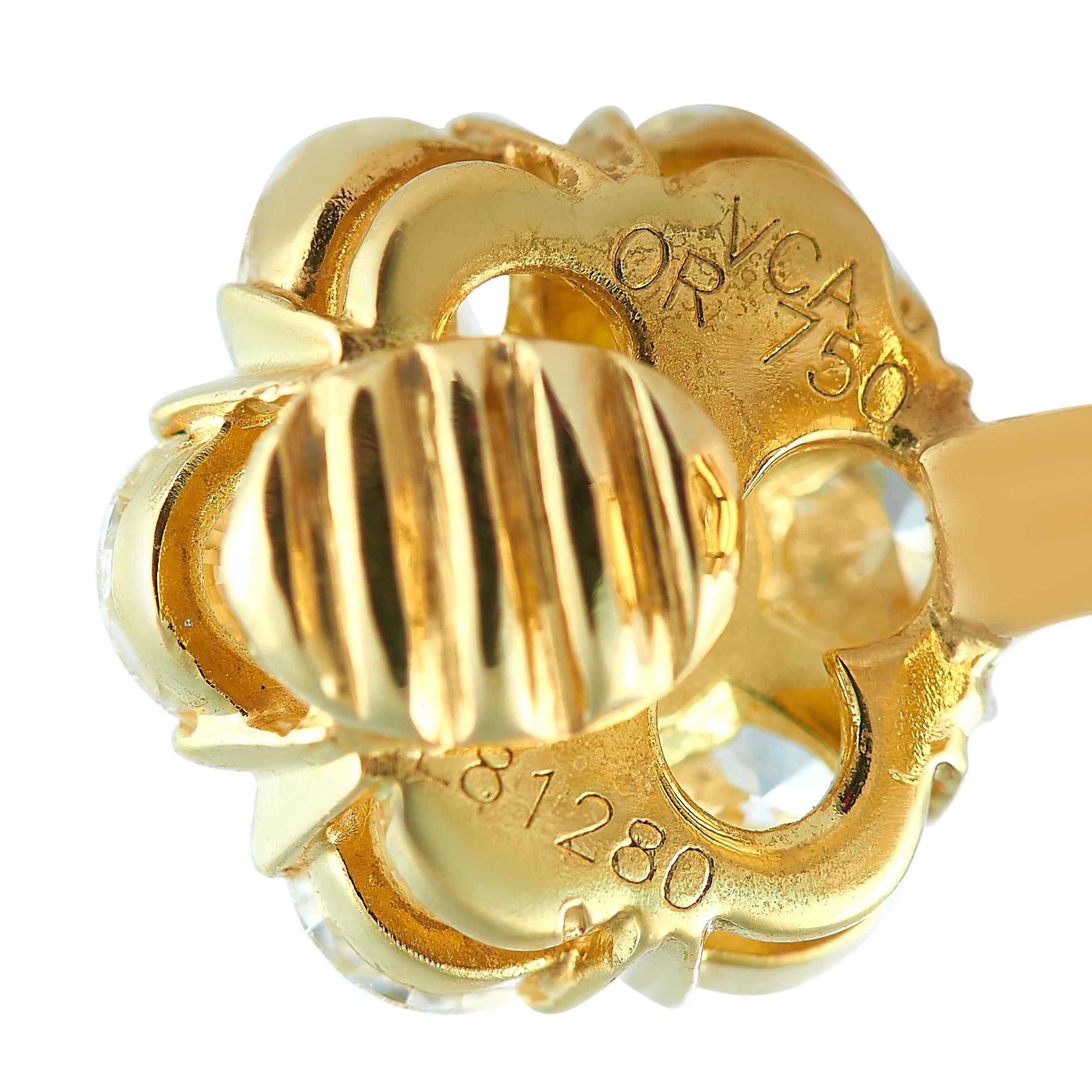 Round Cut Van Cleef & Arpels Fleurette 18 Karat Yellow Gold 1.50 Carat Diamond Earrings
