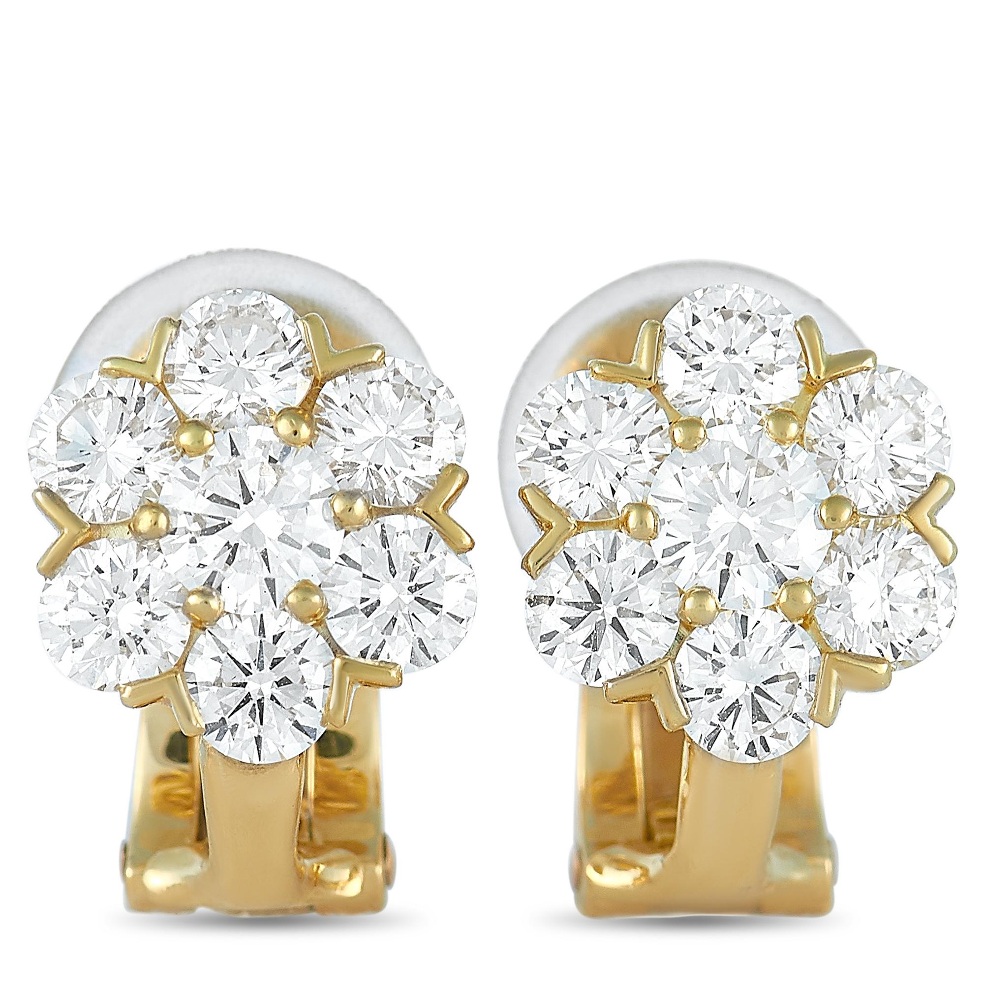 Van Cleef & Arpels Fleurette 18 Karat Yellow Gold 1.50 Carat Diamond Earrings In Excellent Condition In Southampton, PA