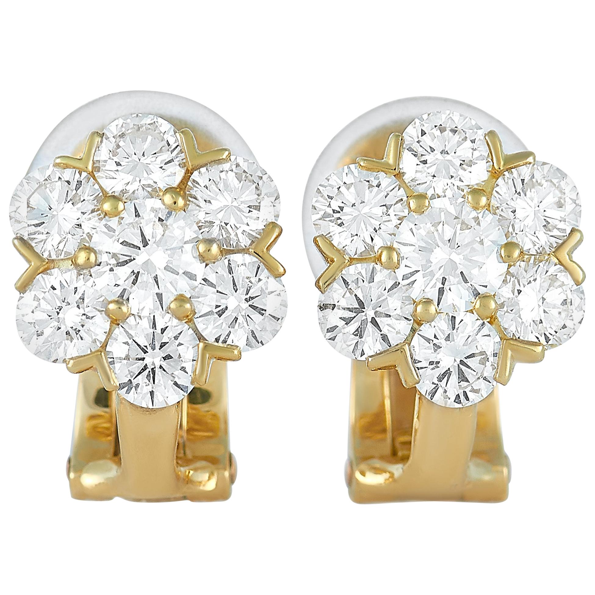 Van Cleef & Arpels Fleurette 18 Karat Yellow Gold 1.50 Carat Diamond Earrings