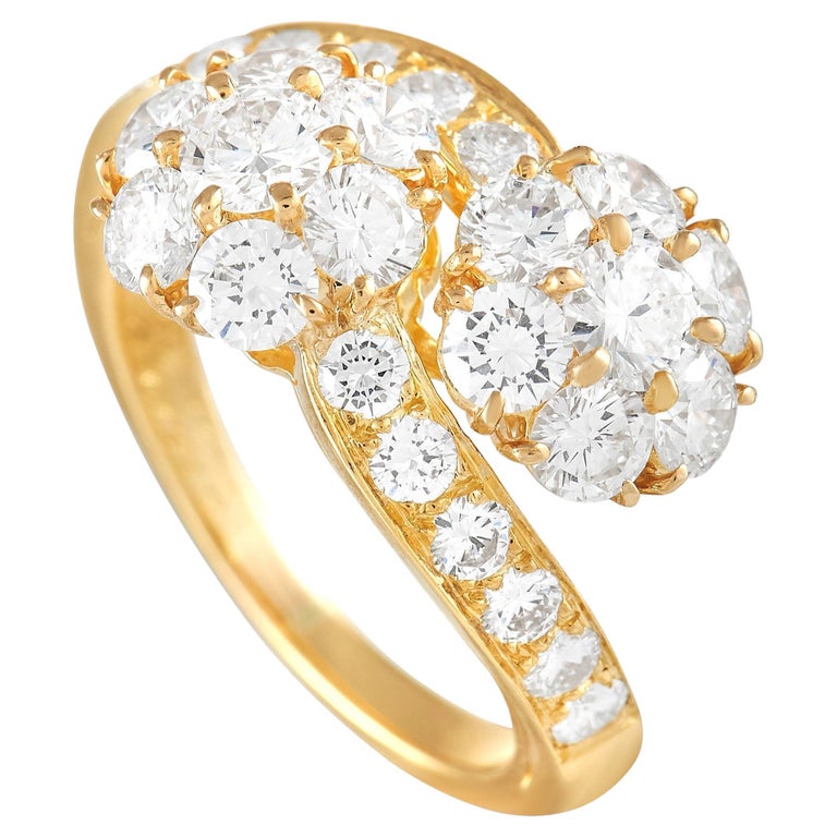 Bague Fleur En Or Jaune 18 Carats Avec Diamants - Taille 51, Occasion En Parfait état - Réf. MP2363