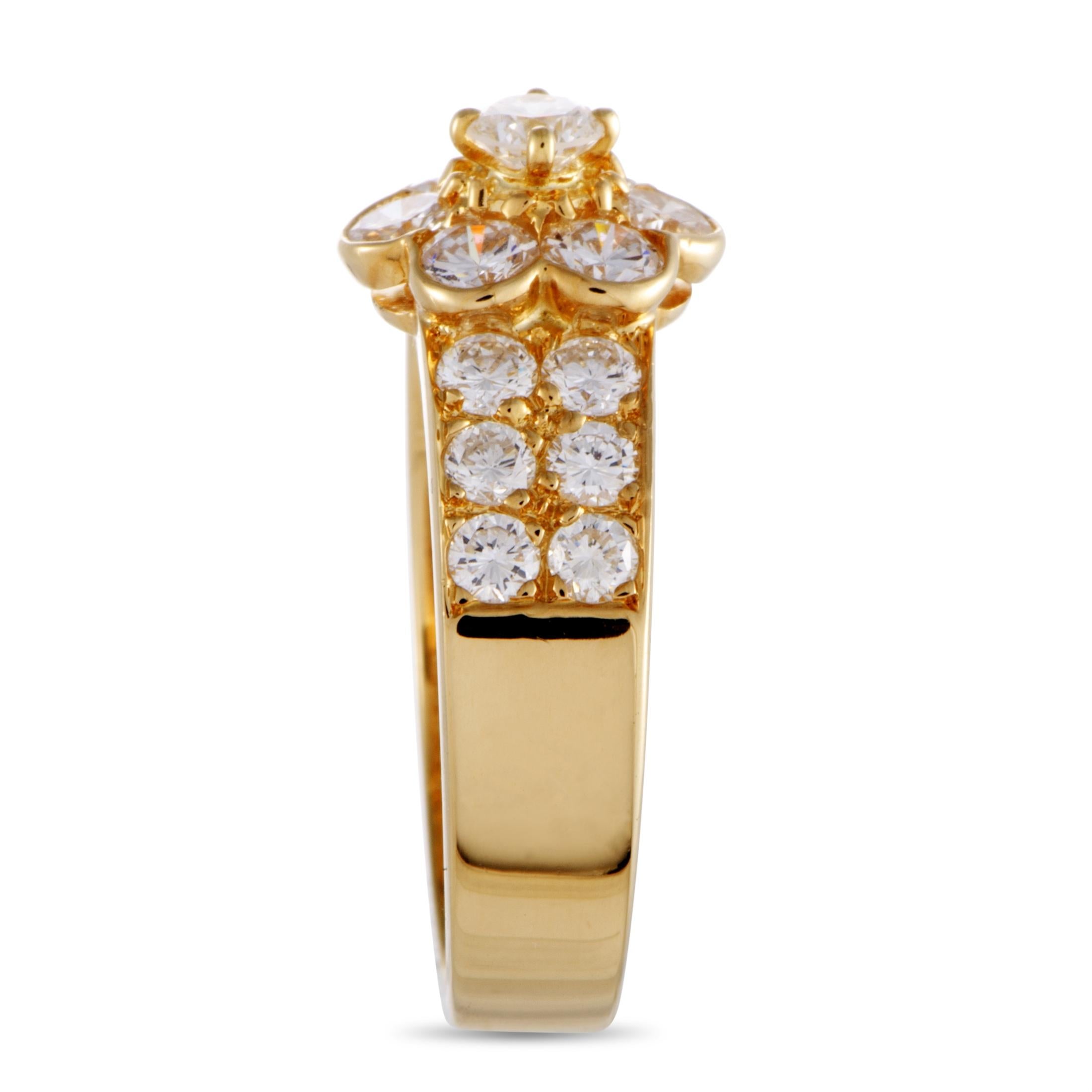 Van Cleef & Arpels Fleurette 18 Karat Yellow Gold Diamond Flower Ring In Excellent Condition In Southampton, PA
