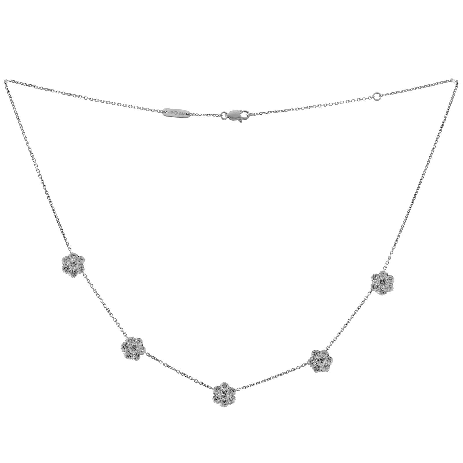 VAN CLEEF & ARPELS Fleurette 5-Flower Diamant-Halskette aus 18 Karat Weißgold (Brillantschliff)