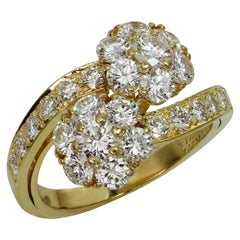 Van Cleef & Arpels Fleurette Diamond Flower Bypass 18k Yellow Gold Ring