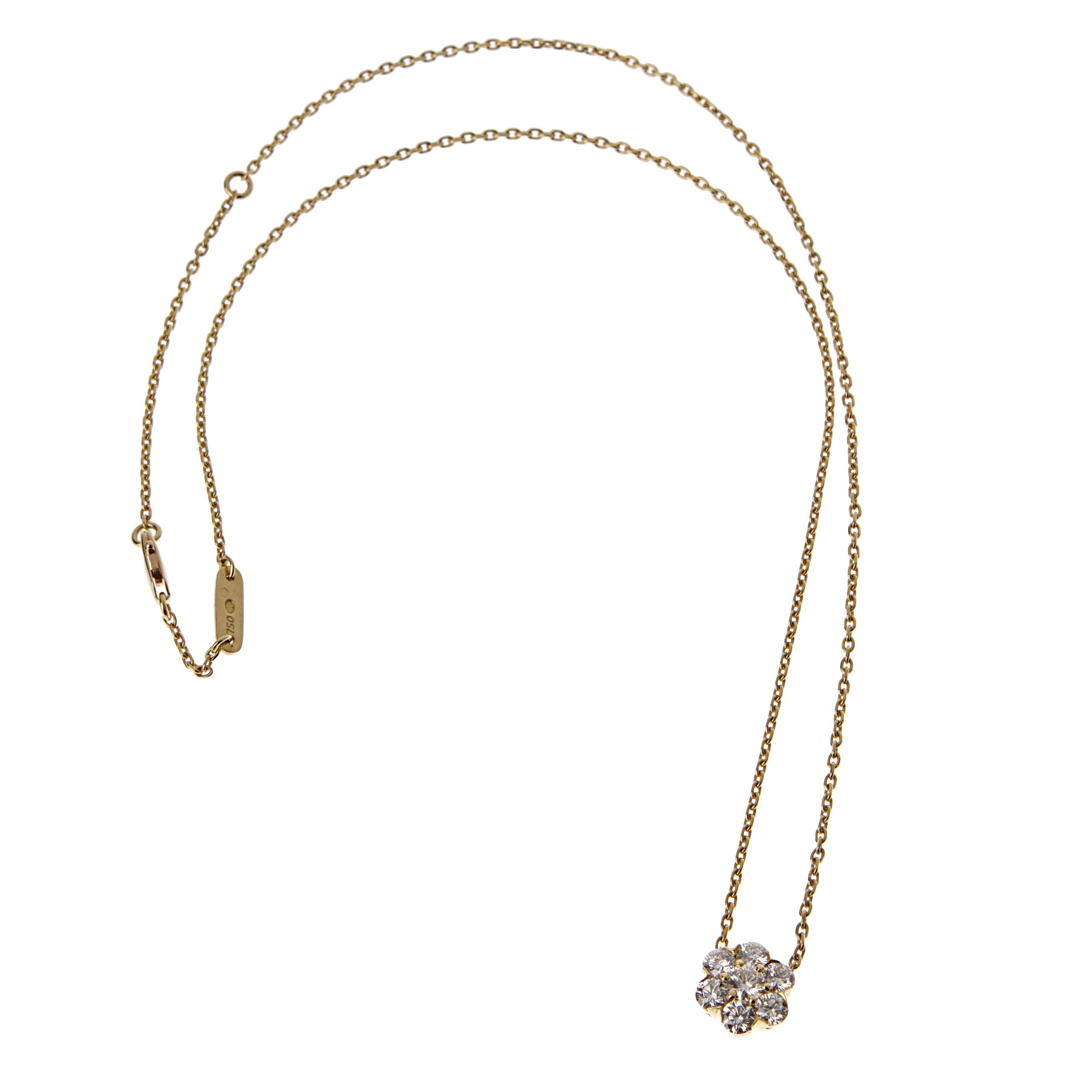 Van Cleef & Arpels Fleurette Diamond Pendant 18k Yellow Gold Necklace In Excellent Condition For Sale In Feasterville, PA