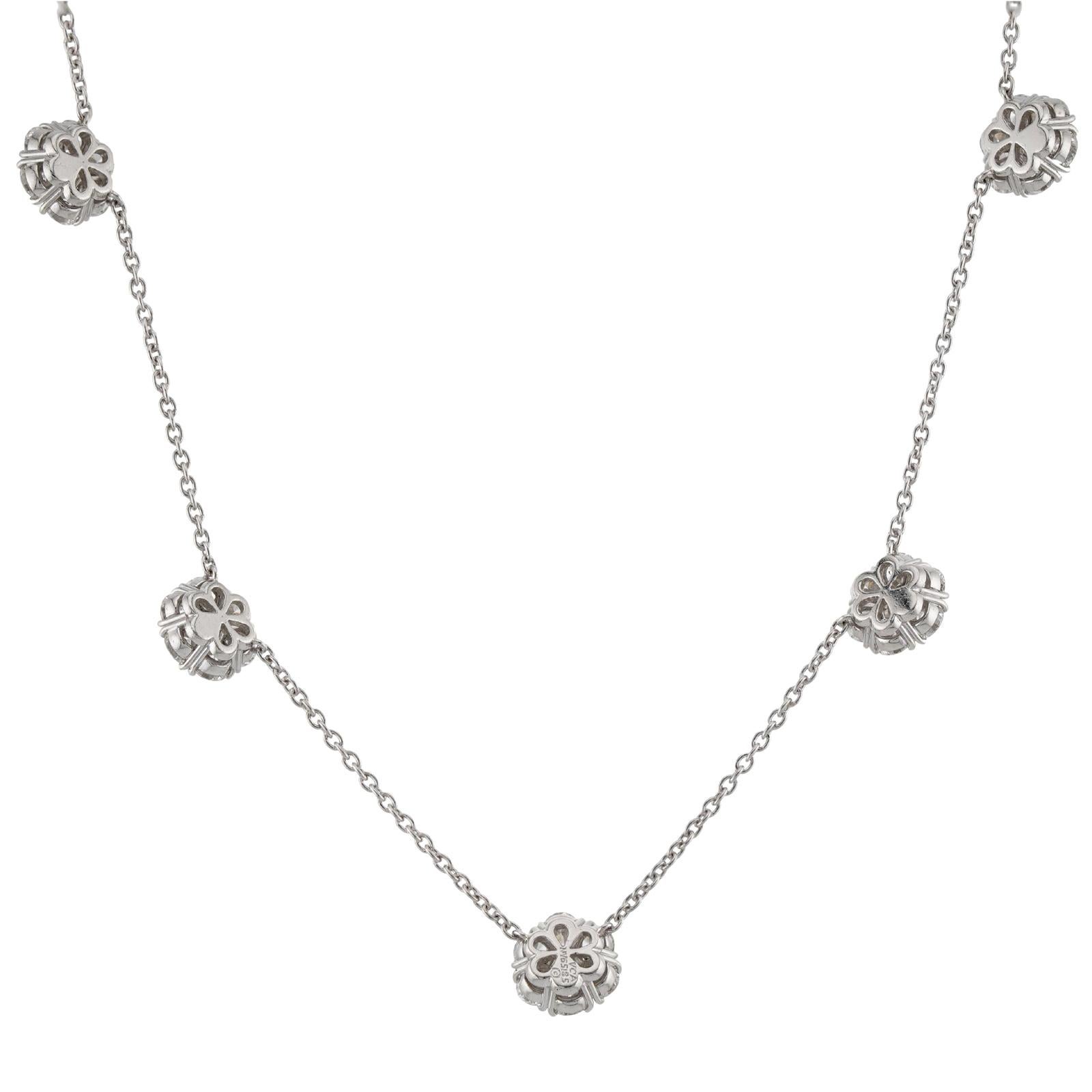 VAN CLEEF & ARPELS Collier à 5 fleurs Fleurette Diamond Platinum en vente 3