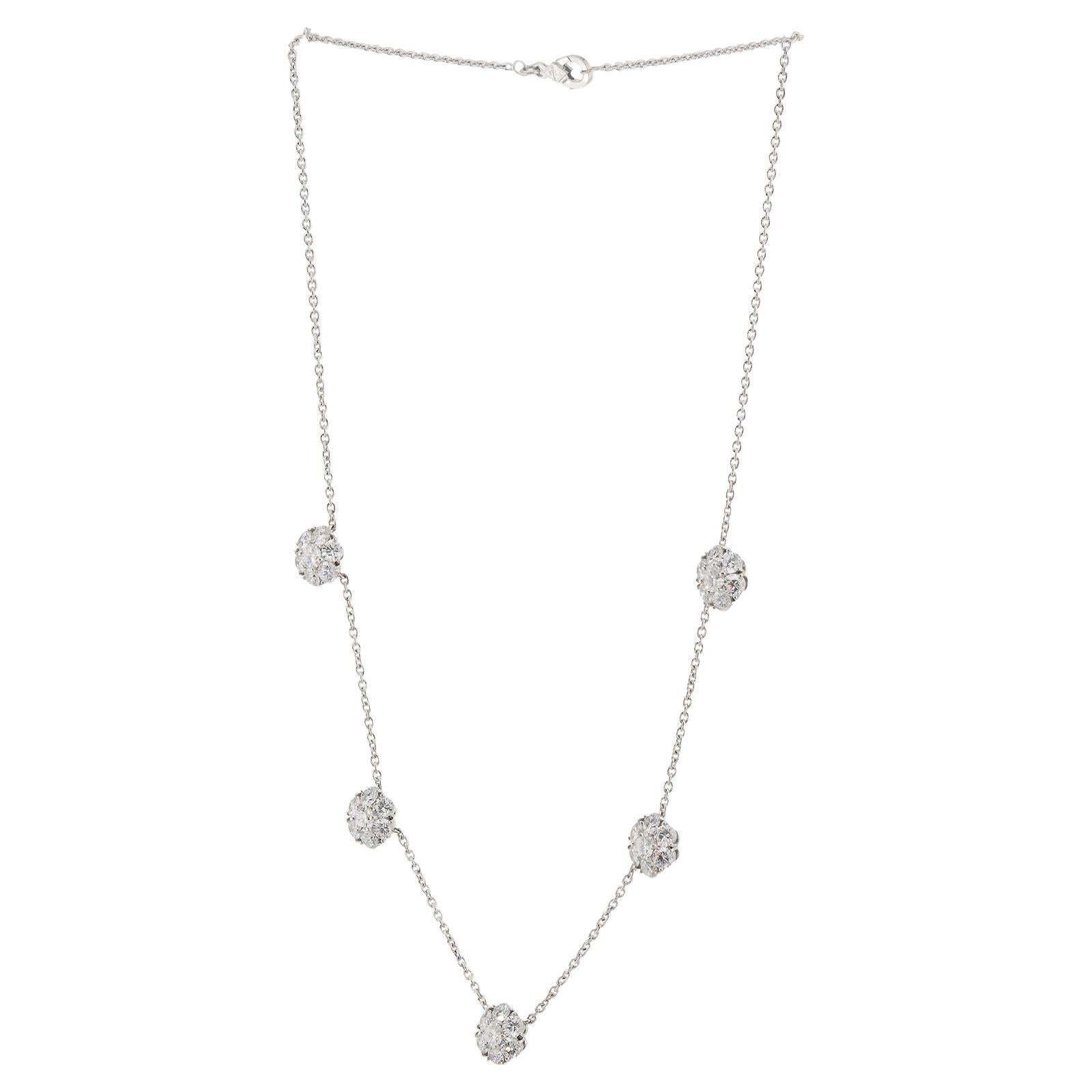 VAN CLEEF & ARPELS Collier à 5 fleurs Fleurette Diamond Platinum en vente 4