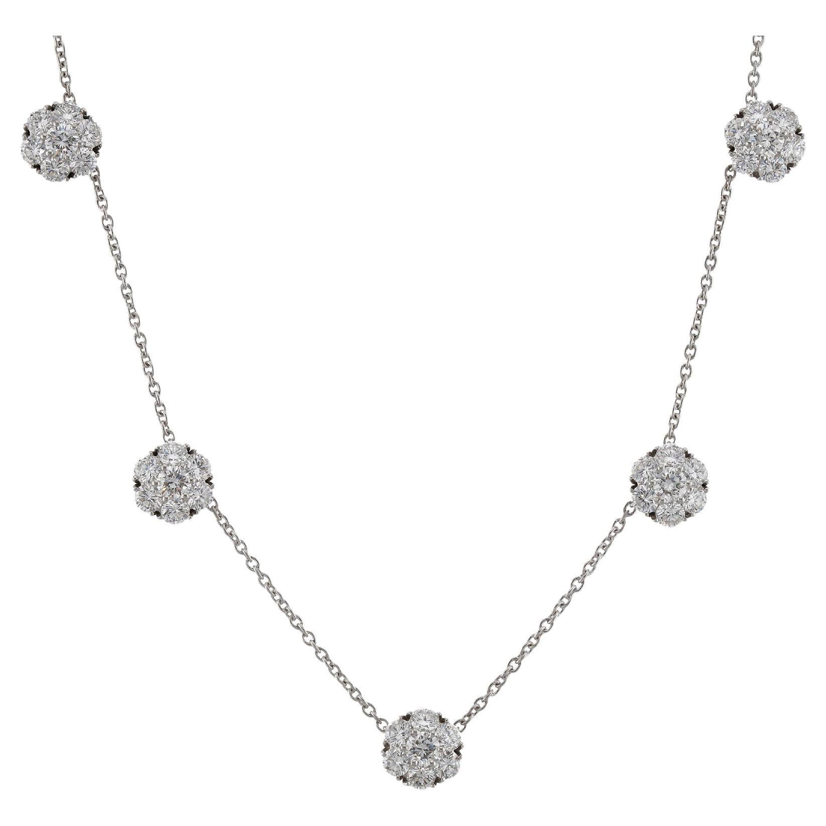 VAN CLEEF & ARPELS Fleurette Diamond Platinum 5 Flower Necklace