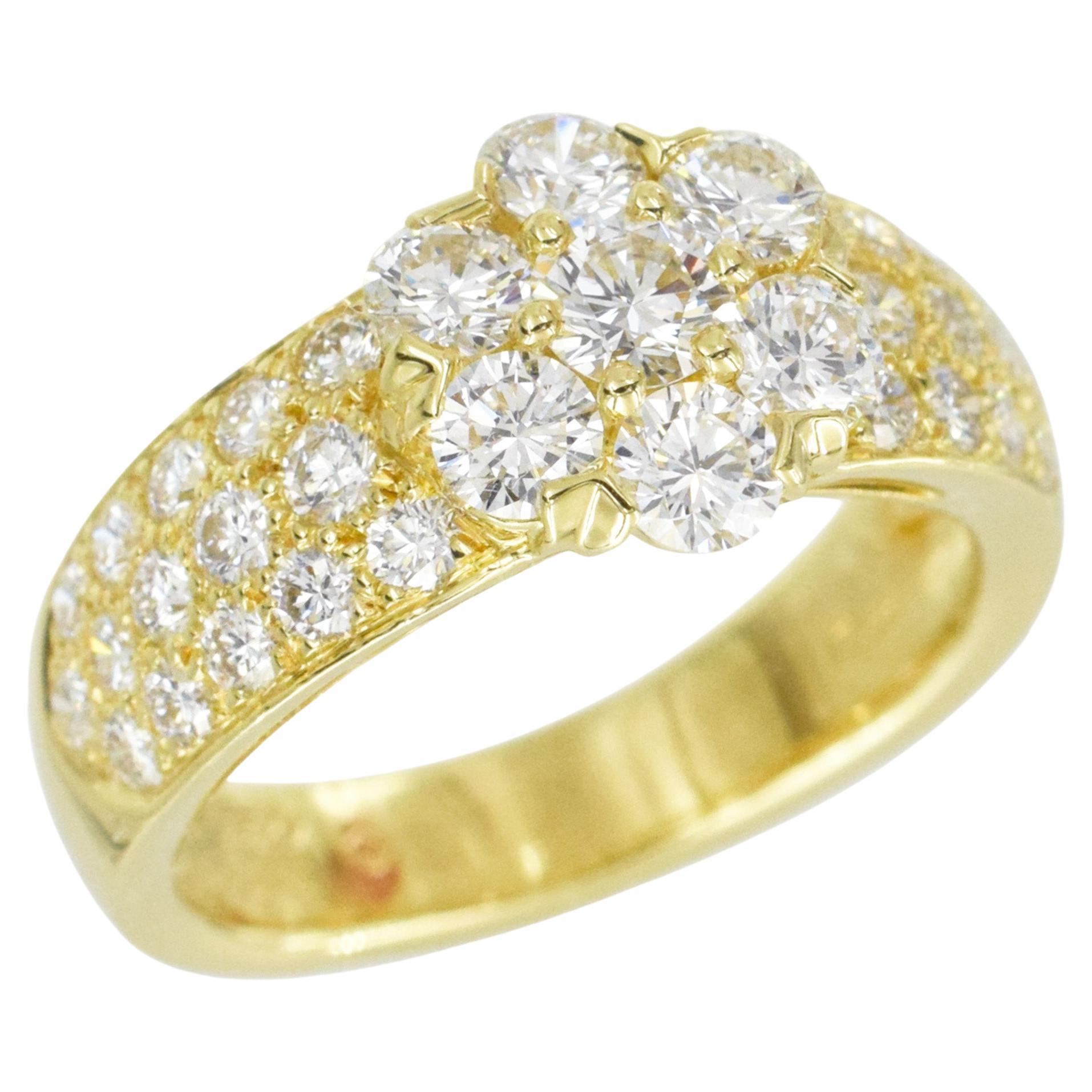 Van Cleef & Arpels Gold and Diamond Double Fleurette Ring, Cocktail Ring, Size 5, Vintage Jewelry